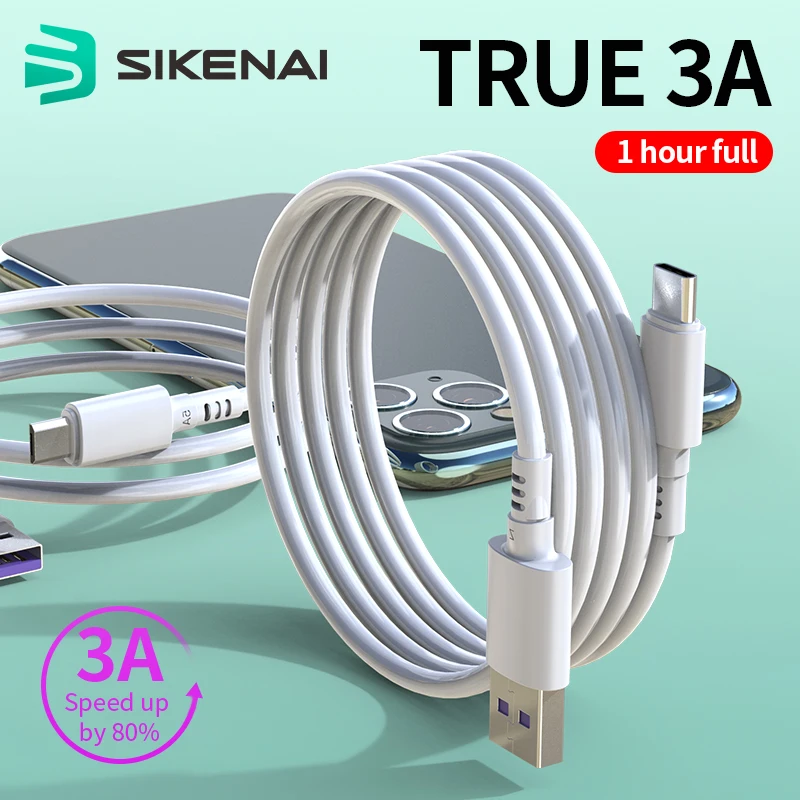 Sikenai Hot 2M 3A USB Type c кабель для быстрой зарядки