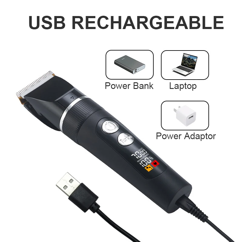 Led Light Ceramic Blade Four-speed control CordlessBarber Clippers for Hair Cutting & Grooming Hair Clippers for Men