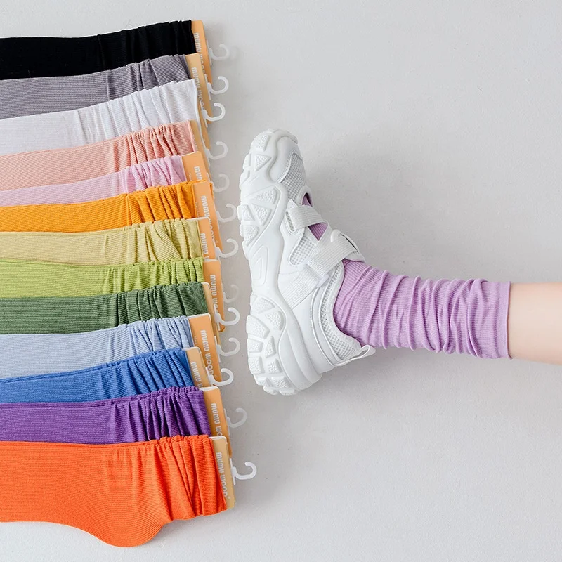 
Wholesale 2021 Spring and summer new solid color pile socks female personality simple candy color girl college style ins literar 