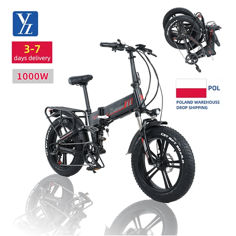 Eu warehouse folding ebike 1000w 48v 15ah 17ah 20inch folding electric bike full suspension fat tire electric bike