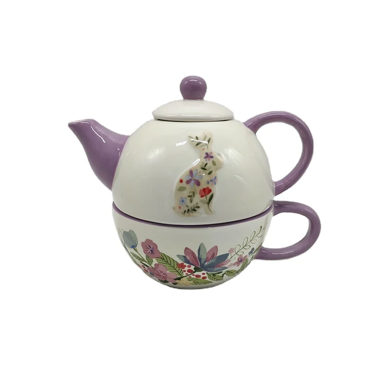 Easter Rabbit Design Ceramic Tea for One Set Teapot W/Lid