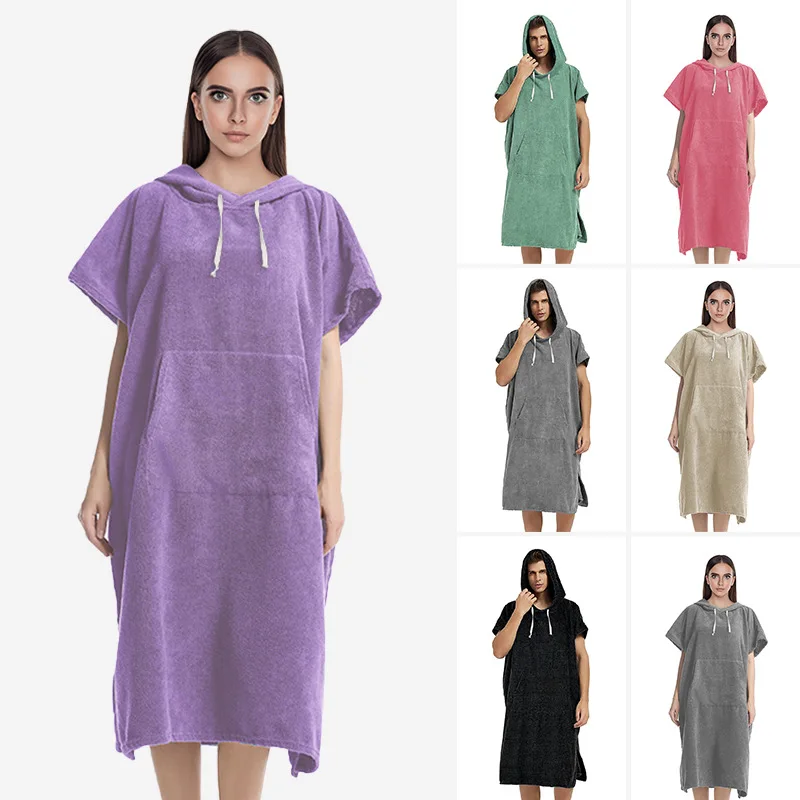 hooded beach towel Terry Soft Beachy Poncho Toweling Robe Changing Hoodie customize Towels Unisex robes