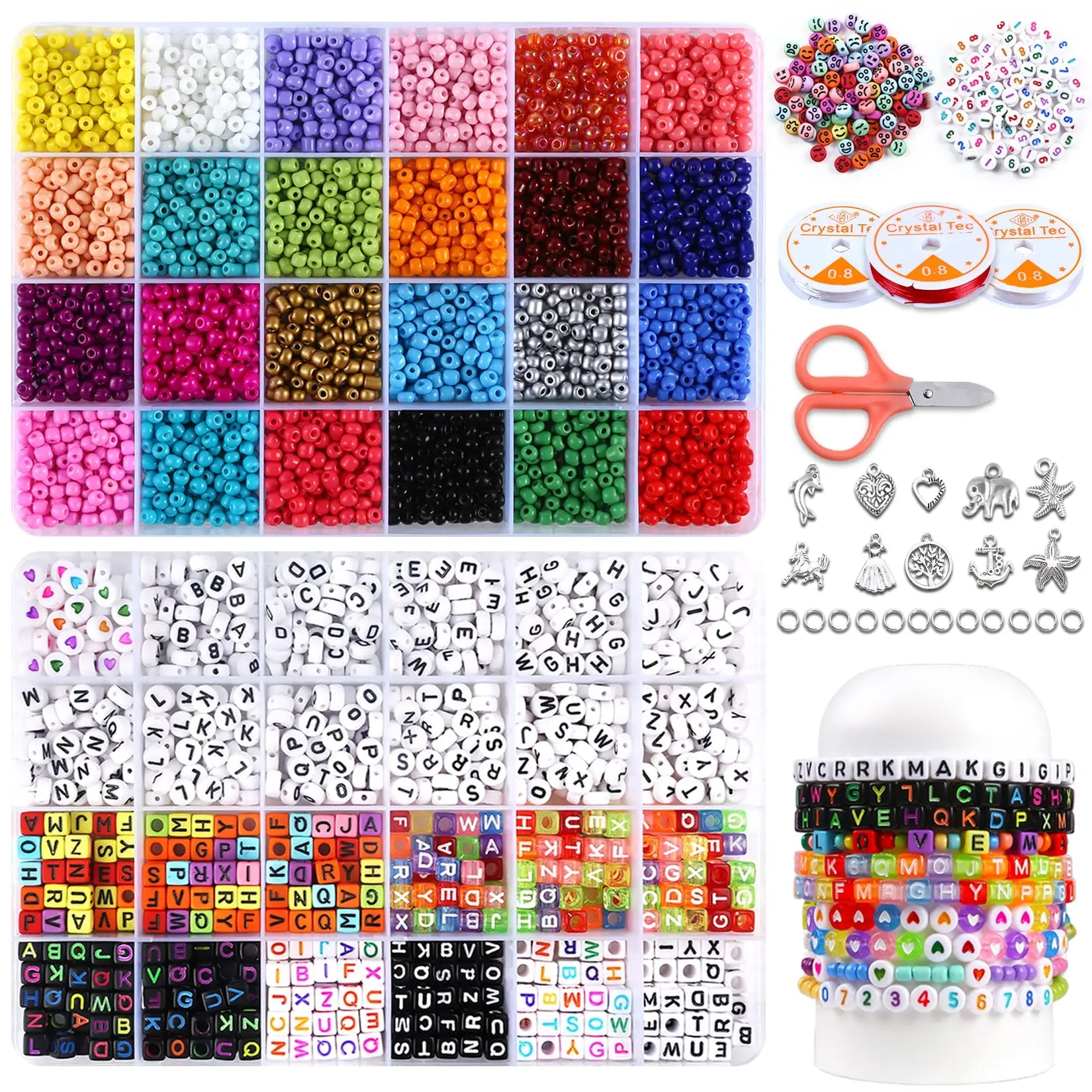 Toowl Custom Multiple Patterns Material 3800PCS 4mm Glass Seed Beads and 1200 PCS Letter Beads for DIY Bracelets Jewelry Making