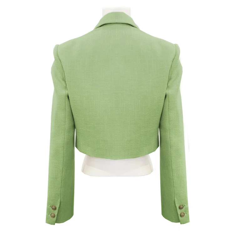 OEM/ODM green blazer women long sleeve tweed light green coating thickness gauge cropped blazer