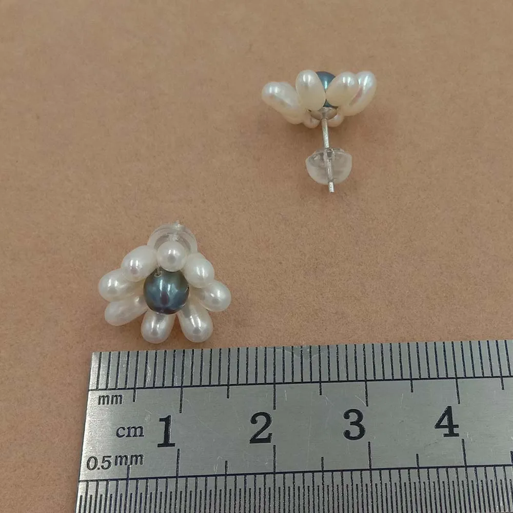newest 925 sterling silver stud pearl earring , 100% nature freshwater pearl ,handmade flower design , 15 MM