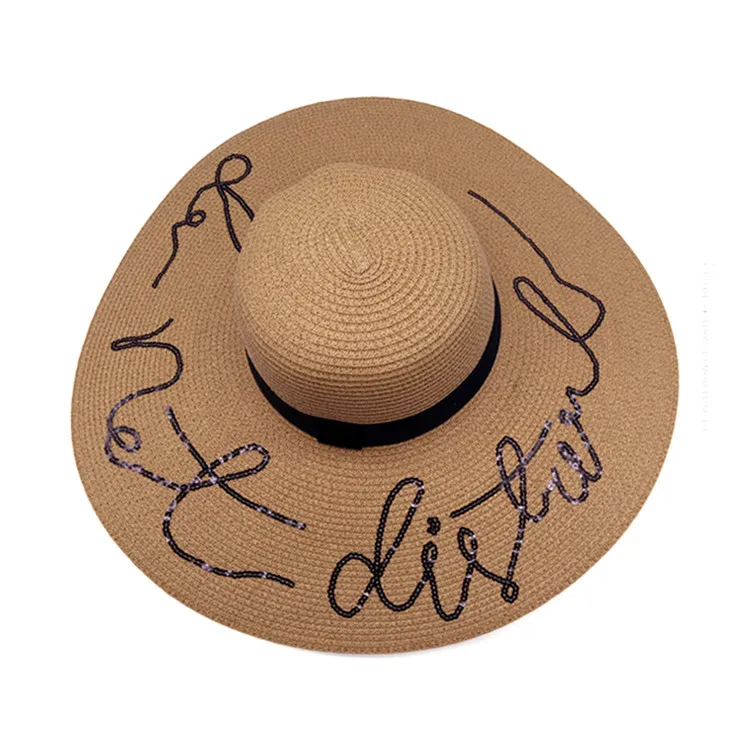 Fashion wholesale custom logo summer women floppy wide brim foldable big brim straw hats