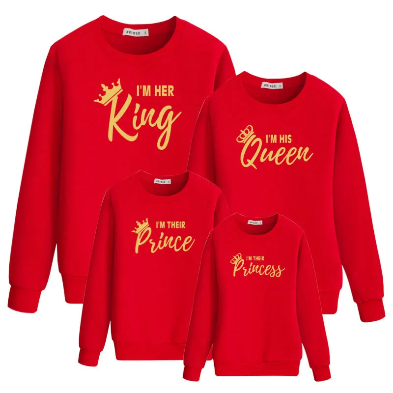 
Custom Letter Print King Queen Prince Princess Sweatshirts Wholesale Oversize Casual Pullover Spring Family Matching Clothing 