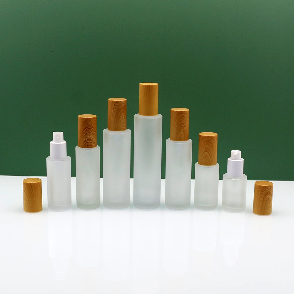 Luxury cosmetic skincare packaging 50g glass cream jar frost clear glass bottles face cream jars set 30ml 50ml 100ml