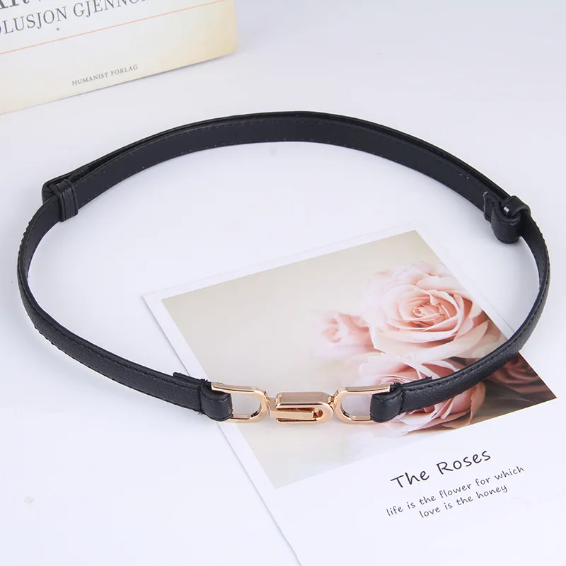 New Arrivals Women Black Coffee Elegant Ladies Dresses Decorative Thin PU Leather Belt