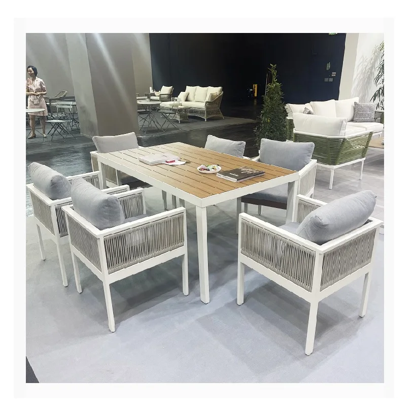 Factory sale high quality garden furniture 7 pieces outdoor furniture rattan outdoor dining furniture set