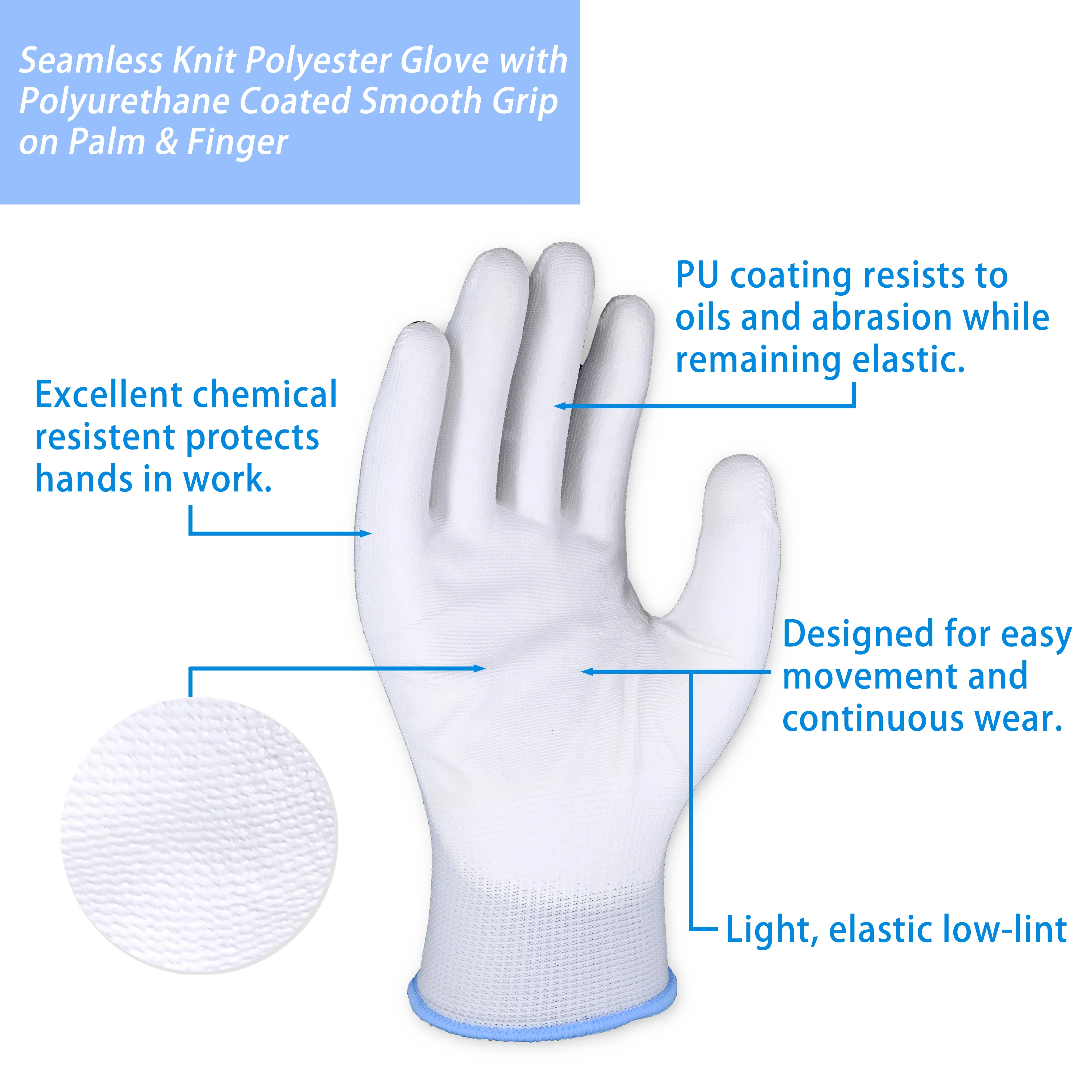 SKYEE cheap price pu polyester white color cotton garden work glove nylon anti cut guantes for general duty working