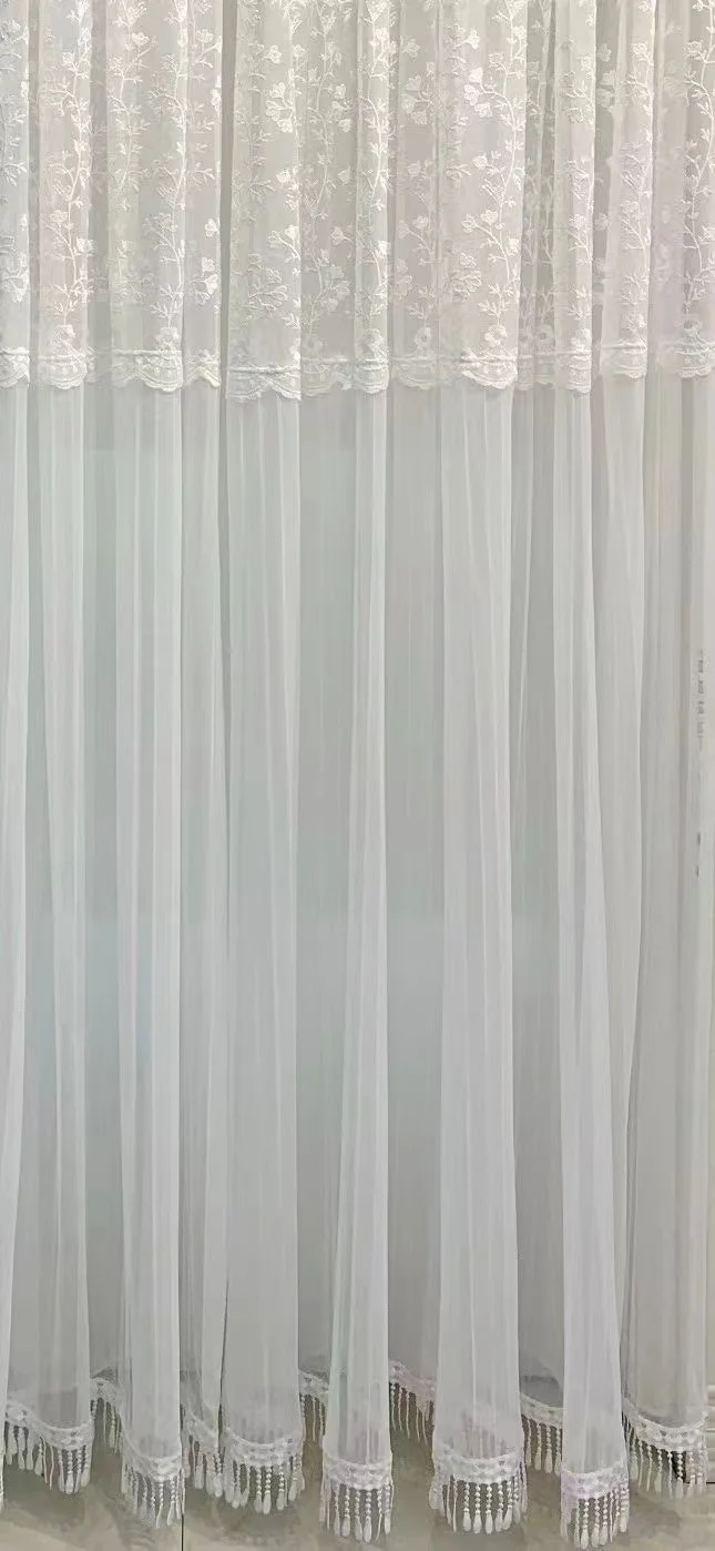 China factory wholesale home decorative living room embroidery sheer curtain with lace