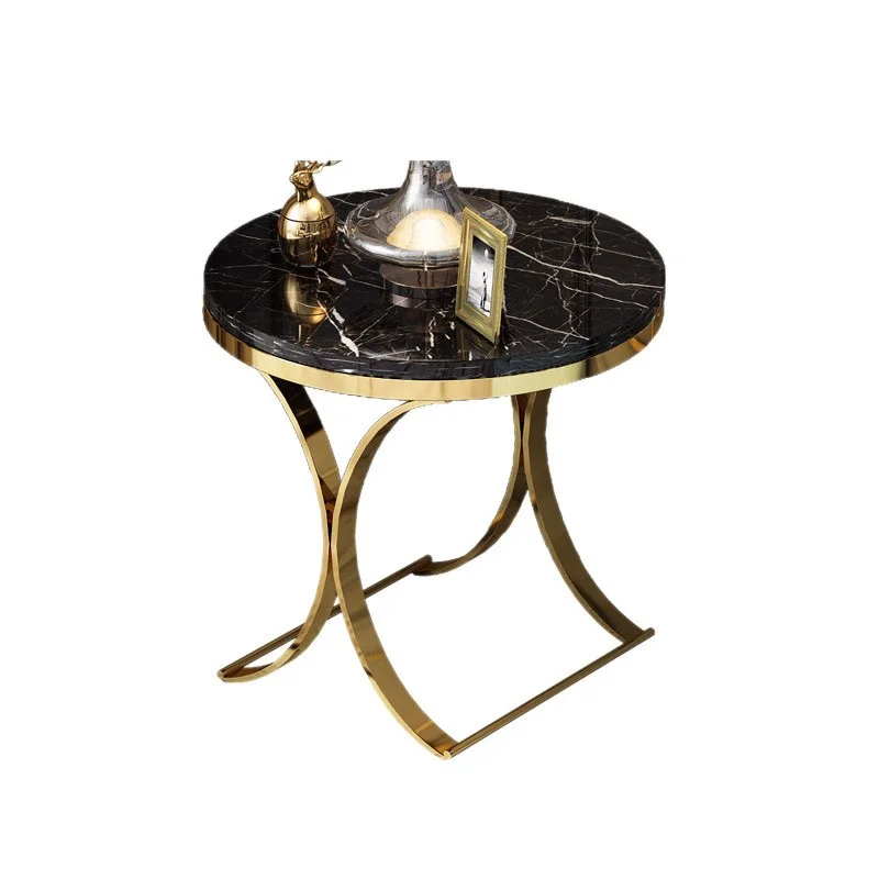 Minimalist Luxury Style Living room Furniture Modern stainless steel gold legs side table Hot Sale marble top round coffee table