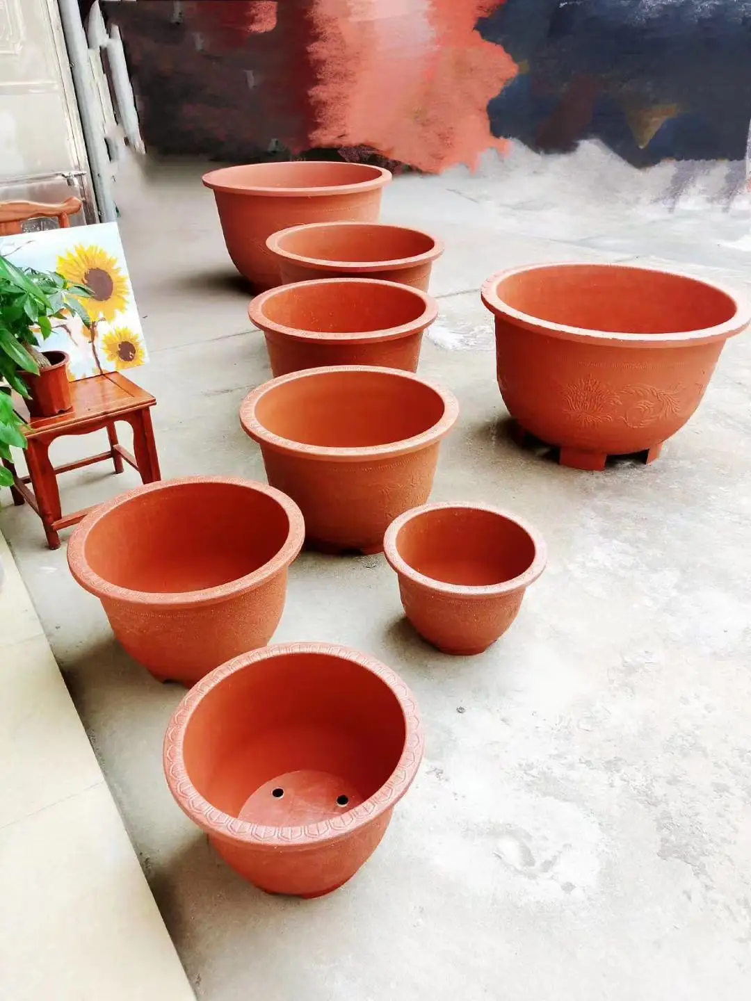 Balcony Garden Patio Large Imitate Copper Flowerpot Plastic Round Lotus Pot
