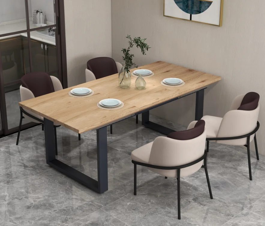 Modern New Model Metal Legs Rectangle Wooden Top Elegant Kitchen Dining Room Furniture Dining Table Designs