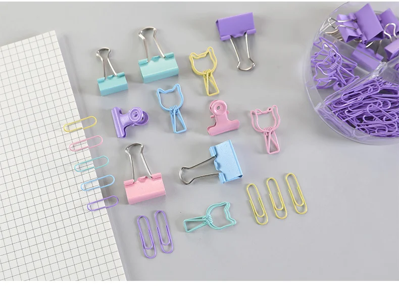 Paper Clips and Binder Assorted Sizes Colored Set Coated for Home Office School