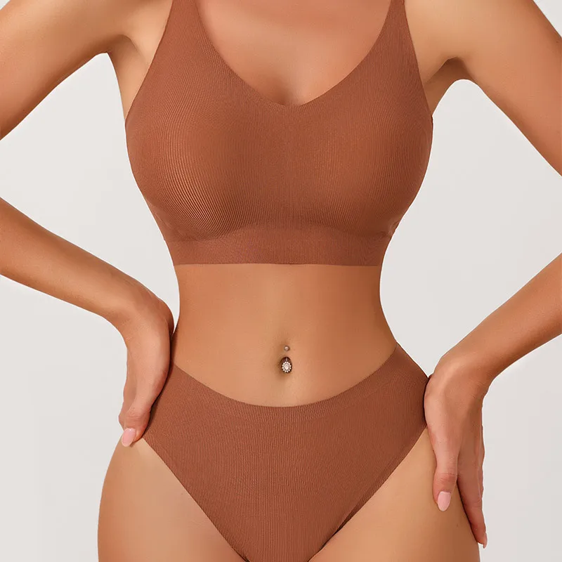 Japan girls bra underwear thong set U back comfortable breathable wireless sports vest seamless women bralette and panties set