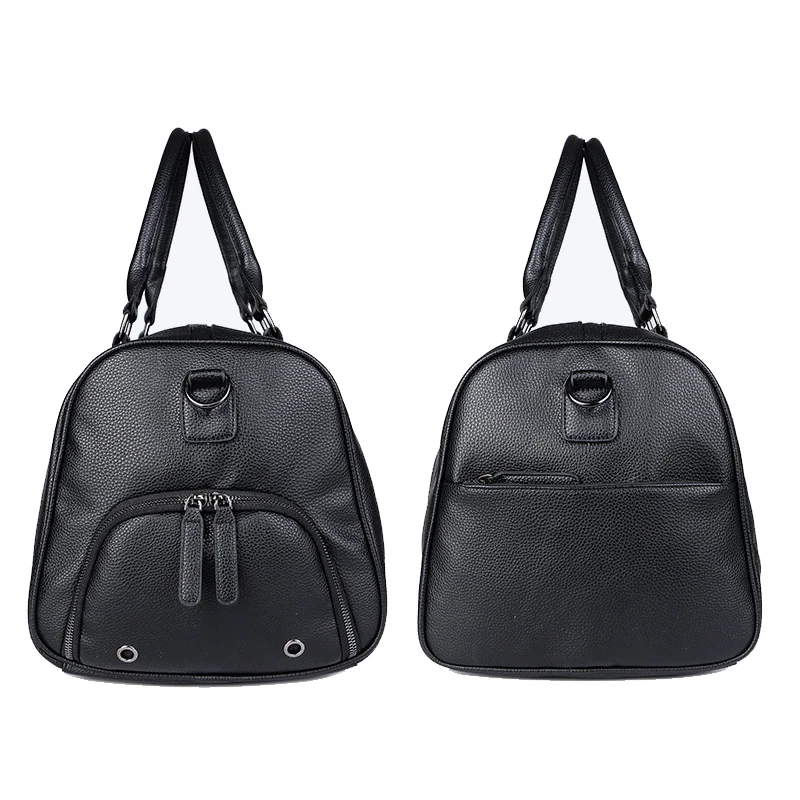 Customized Private Label Weekend Overnight Duffle luggage Mens Black Classic PU Leather Travel Duffel Bag With Shoe Compartment