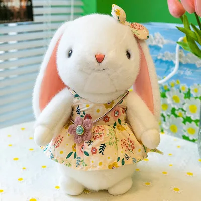 Cute Little White Rabbit Plush Toy Fragmented Flower Skirt Rabbit Doll Grab Machine Cloth Doll Girl Birthday Gift Wholesale