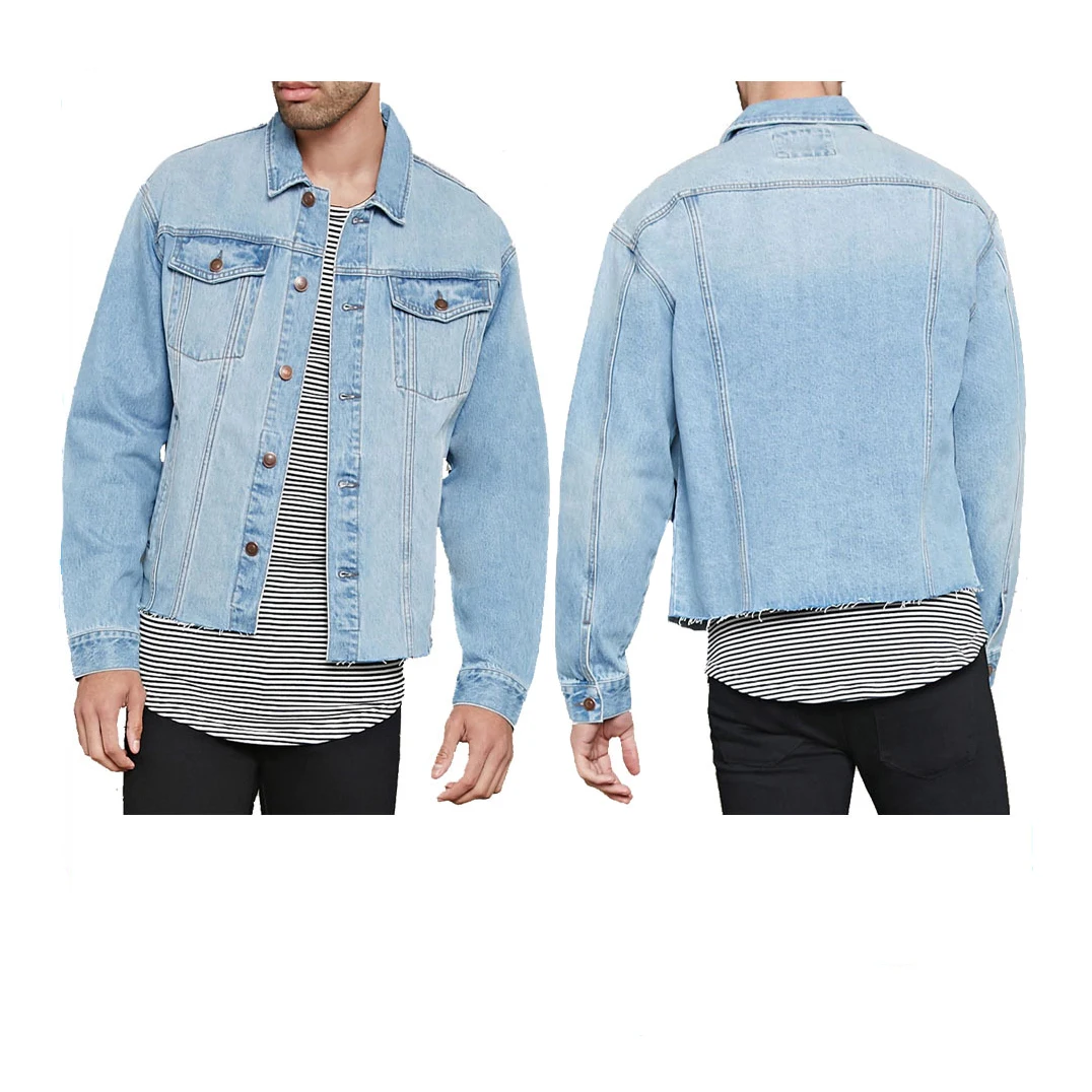 new Long Sleeve Metal Button Plain Unisex cotton Denim Jacket for men