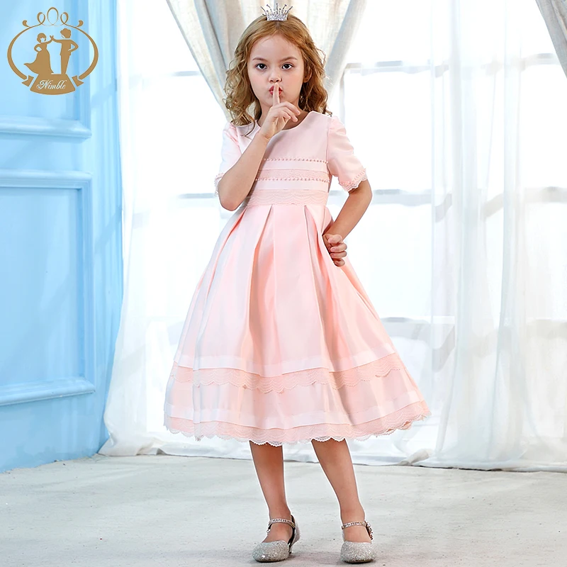 Nimble New Design 2020 Formal Orange Pink Evening Dress Girl Embroidered Beautiful Tuxedo Flower Dress With Beaded