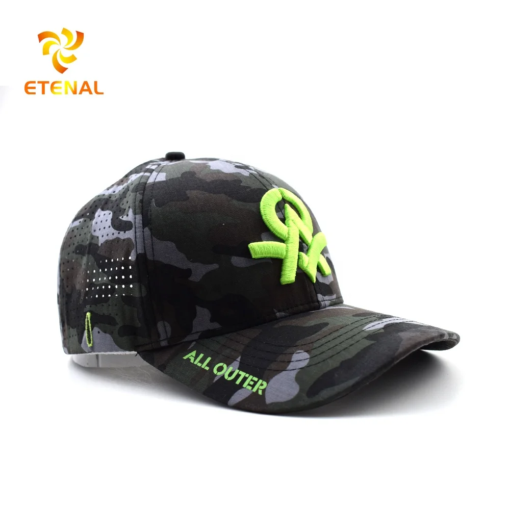 Custom 6 Panel Embroidery Logo Baseball Cap,Waterproof Laser Cut Drilled Hole Perforated Polyester Hat,Curved Brim Sports Caps