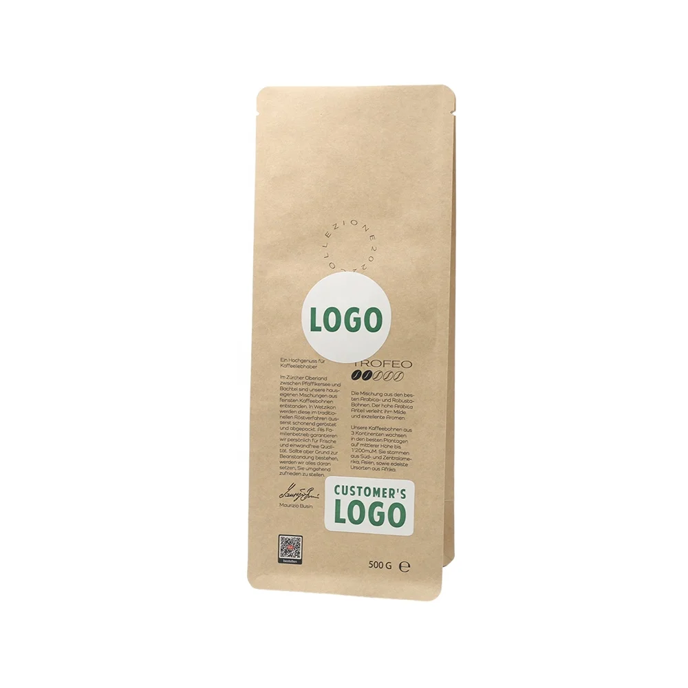 Brown Kraft Food Paper Package Bag Flat Bottom Coffee Kraft Paper Bag For Packaging