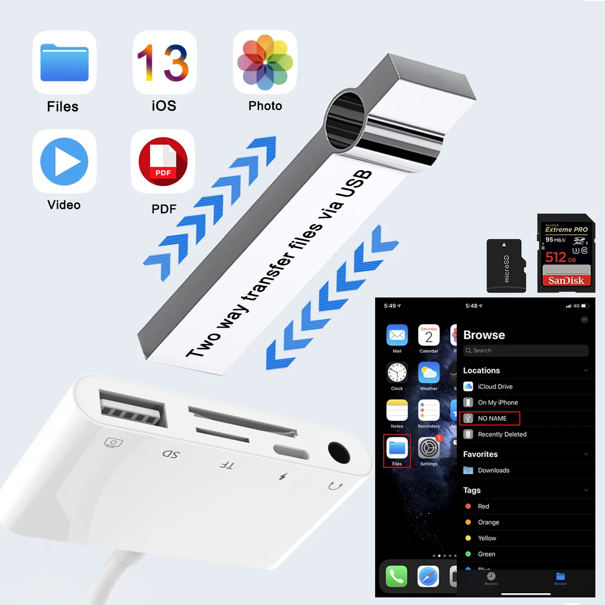  Адаптер для камеры Apple Lighting USB OTG кардридер SD разъем наушников адаптер