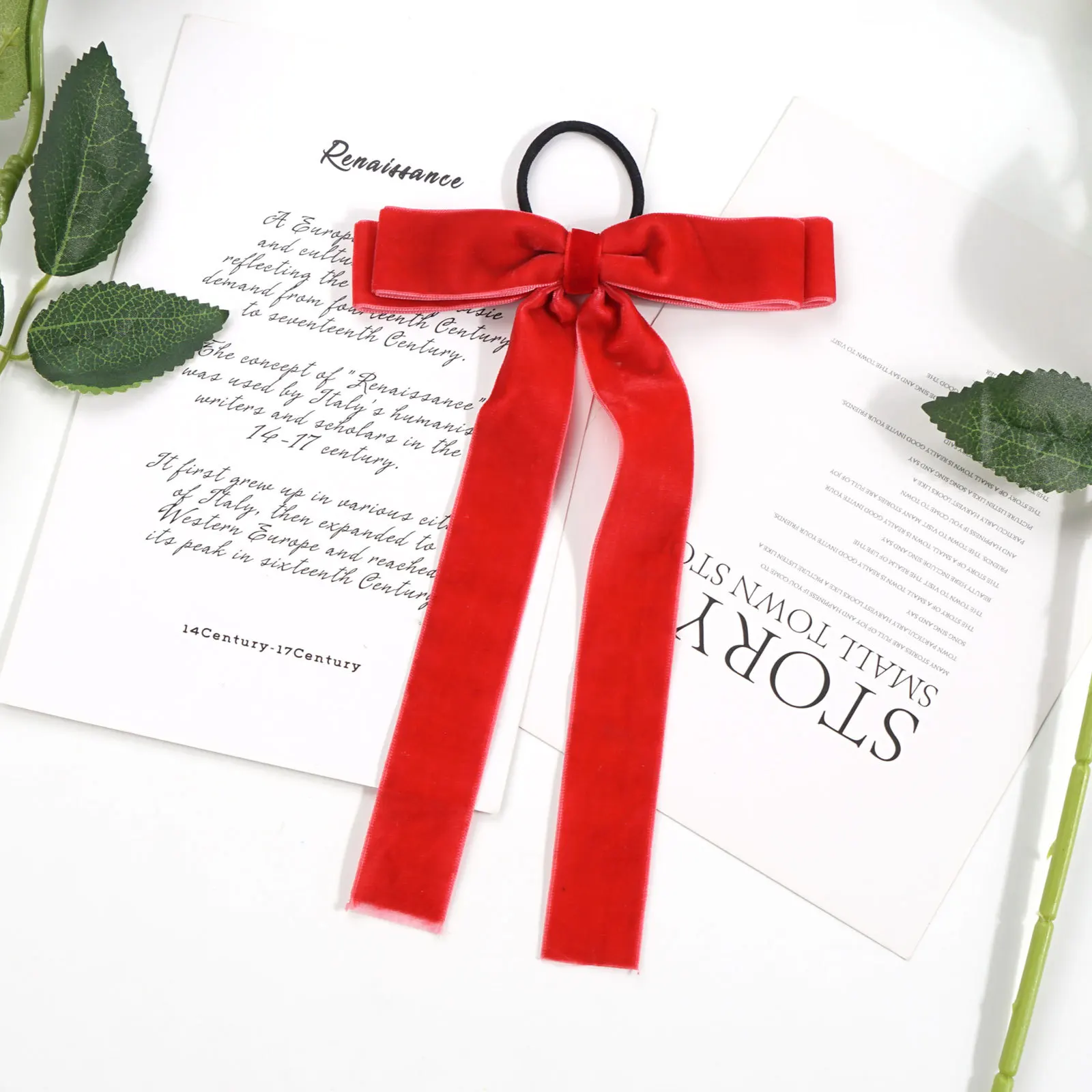 French Retro Black Long Velvet Ribbon High Elastic Hair Ties Hair Bow For Girls Hair Clip Colorful Long Tail Bowknot Bow