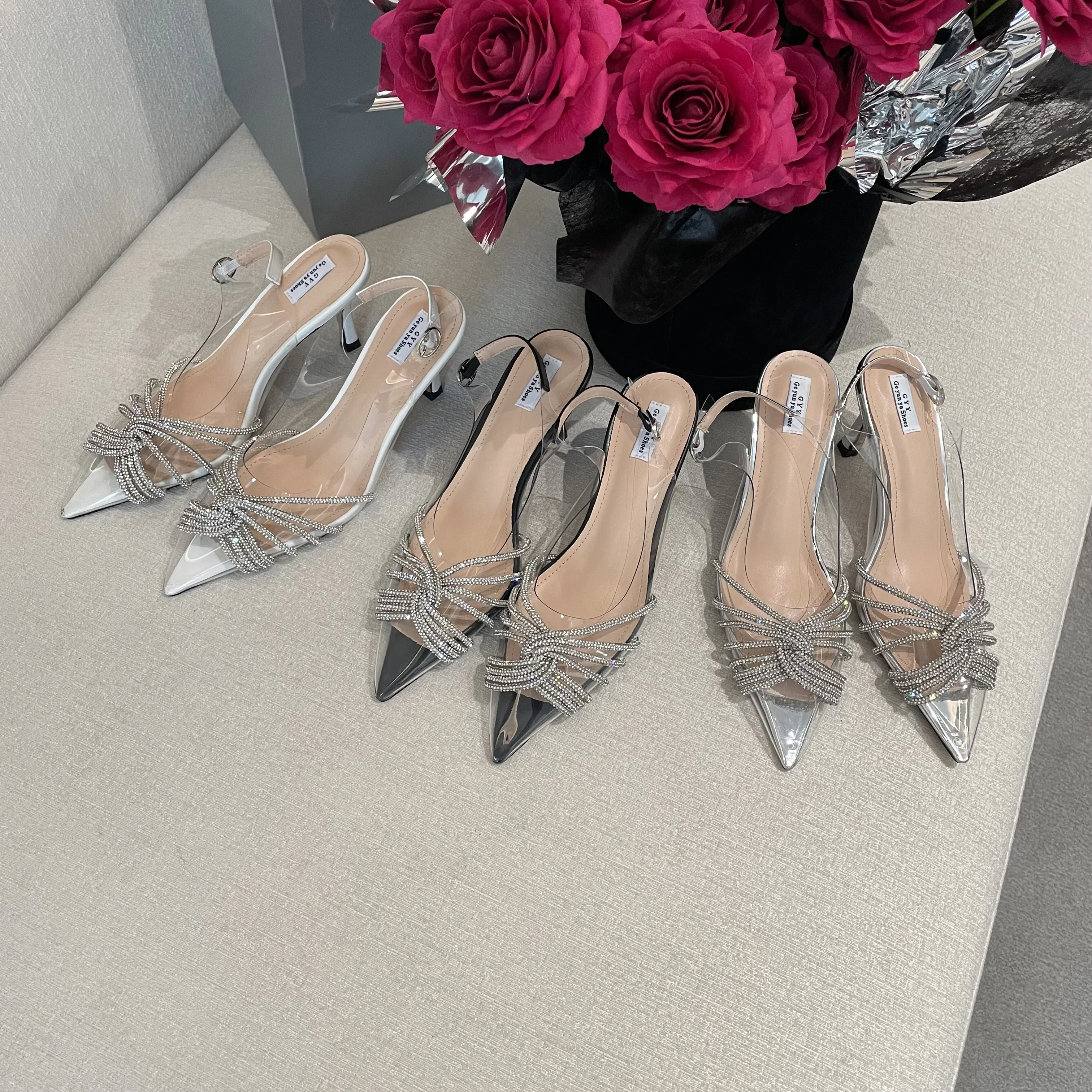 Women Sandals Pointed Toe Crystal Transparent Female Pumps Thin High Heel Slip-On Solid Sexy Ladies Summer Shoes Fashion New