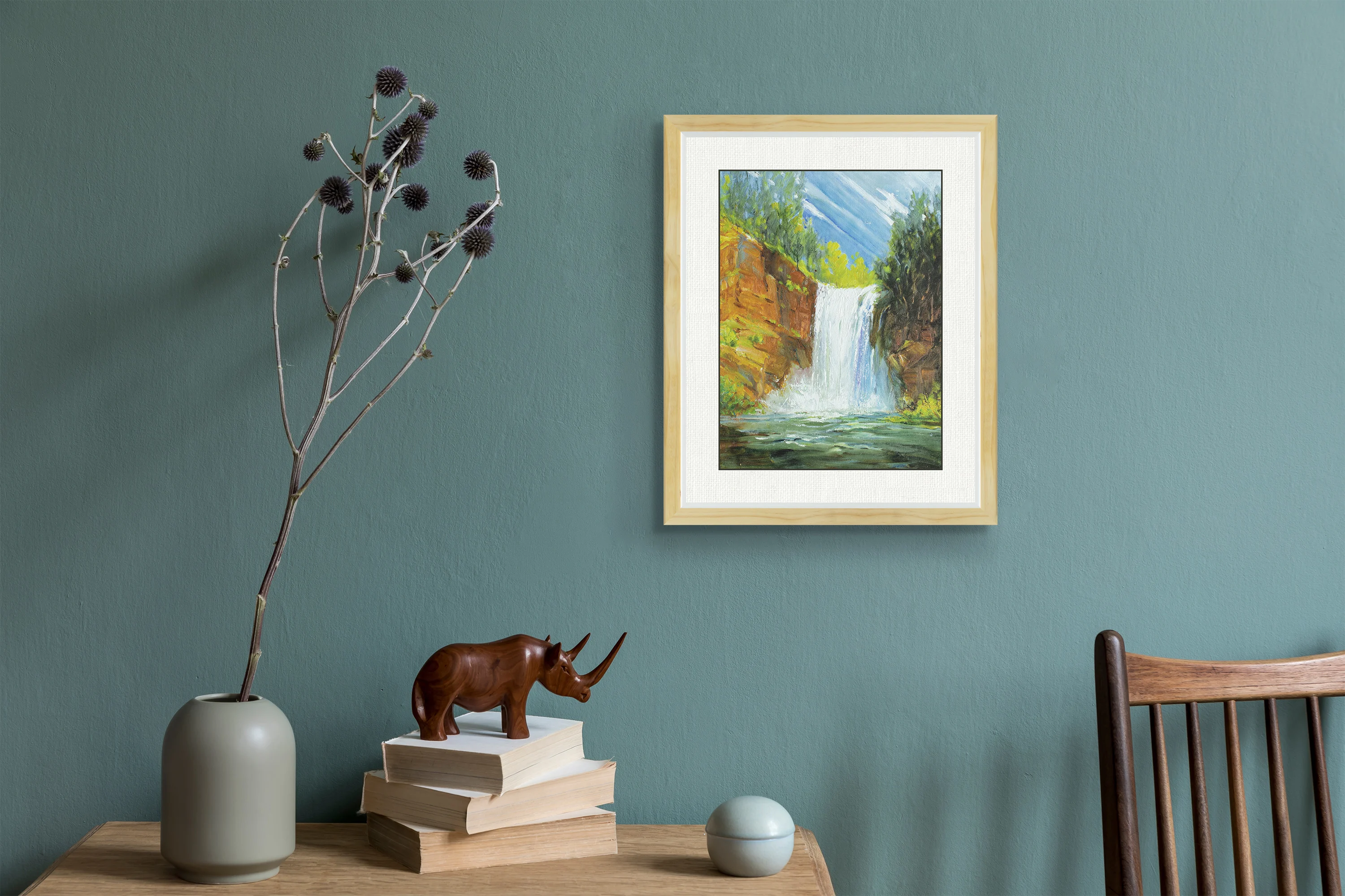 Waterfall 3D Giclee Print painted abstract oil painting for living room wall,Home office decor