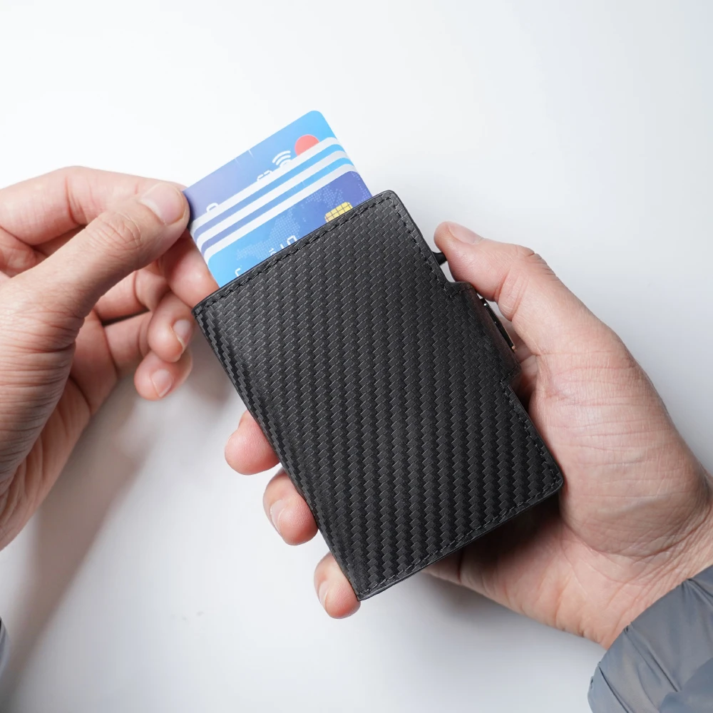 Customized New Pop up wallet RFID Slim Leather Pop Up Card Holder Wallet With Coin Pocket