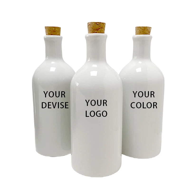 Custom Ceramic Bottles Cruet Sets For Kitchen Seasoning Oil and Vinegar Dispenser Handmade Olive Oil Condiment Bottle With Cork