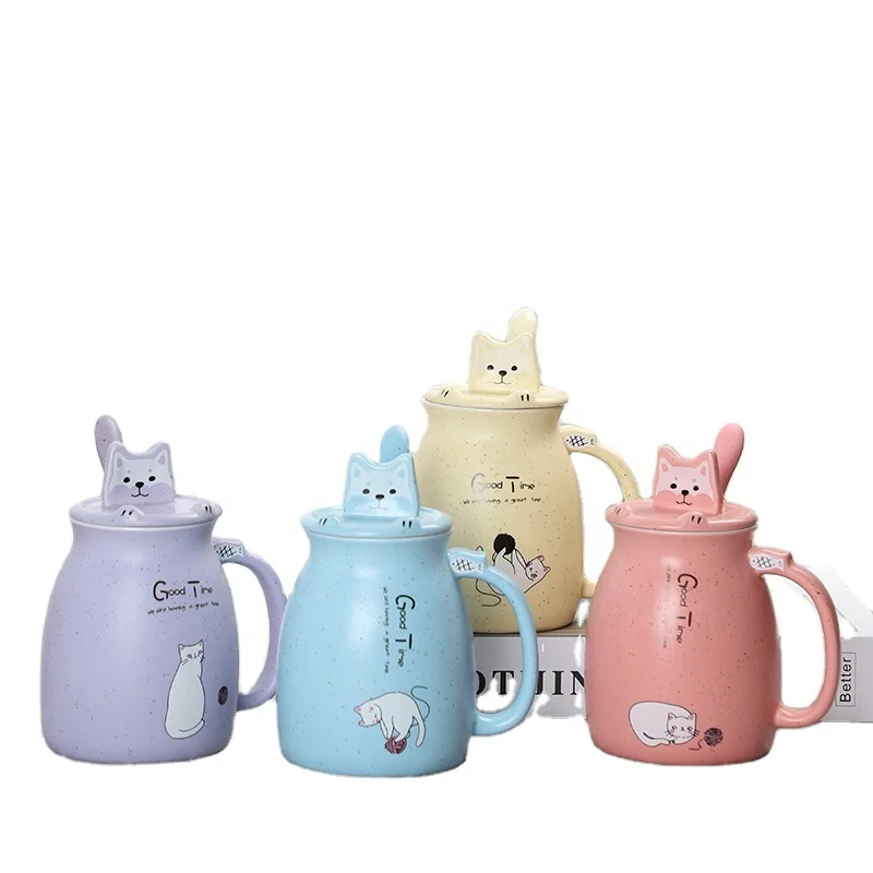 3D Cute Ceramic Cat Coffee Mugs, Porcelain Coffee cat Mug with Lid Spoon wholesale