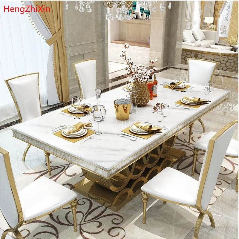Marble Modern dining table and chair set for 8 luxury  For Dining Room furniture gold dining table set