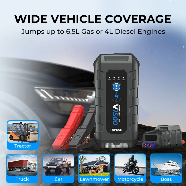 TOPDON America EU UK CA AU Stock V1500 12V 1500A 10000mAh Portable Mini Auto Truck Car Booster Power Bank Jump Pack Jump Starter
