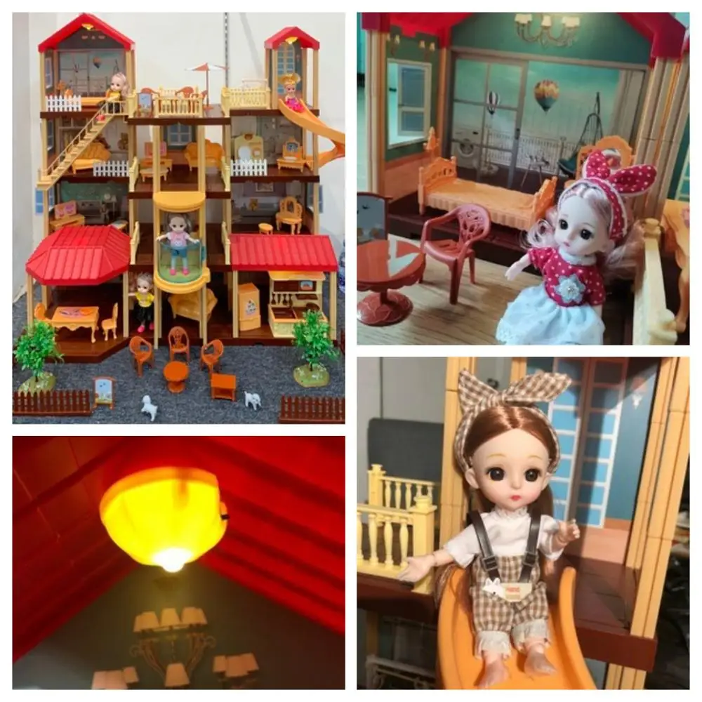 Princess DIY Big Villa Doll House Plastic Play Castle Doll houses Furniture Kit With Figures Assembled Toys for Girls Children