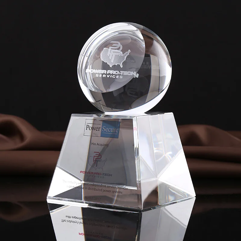ADL Customized Acrylic Awards Crystal Trophy Award Clear Ball Trophy With Logo Laser