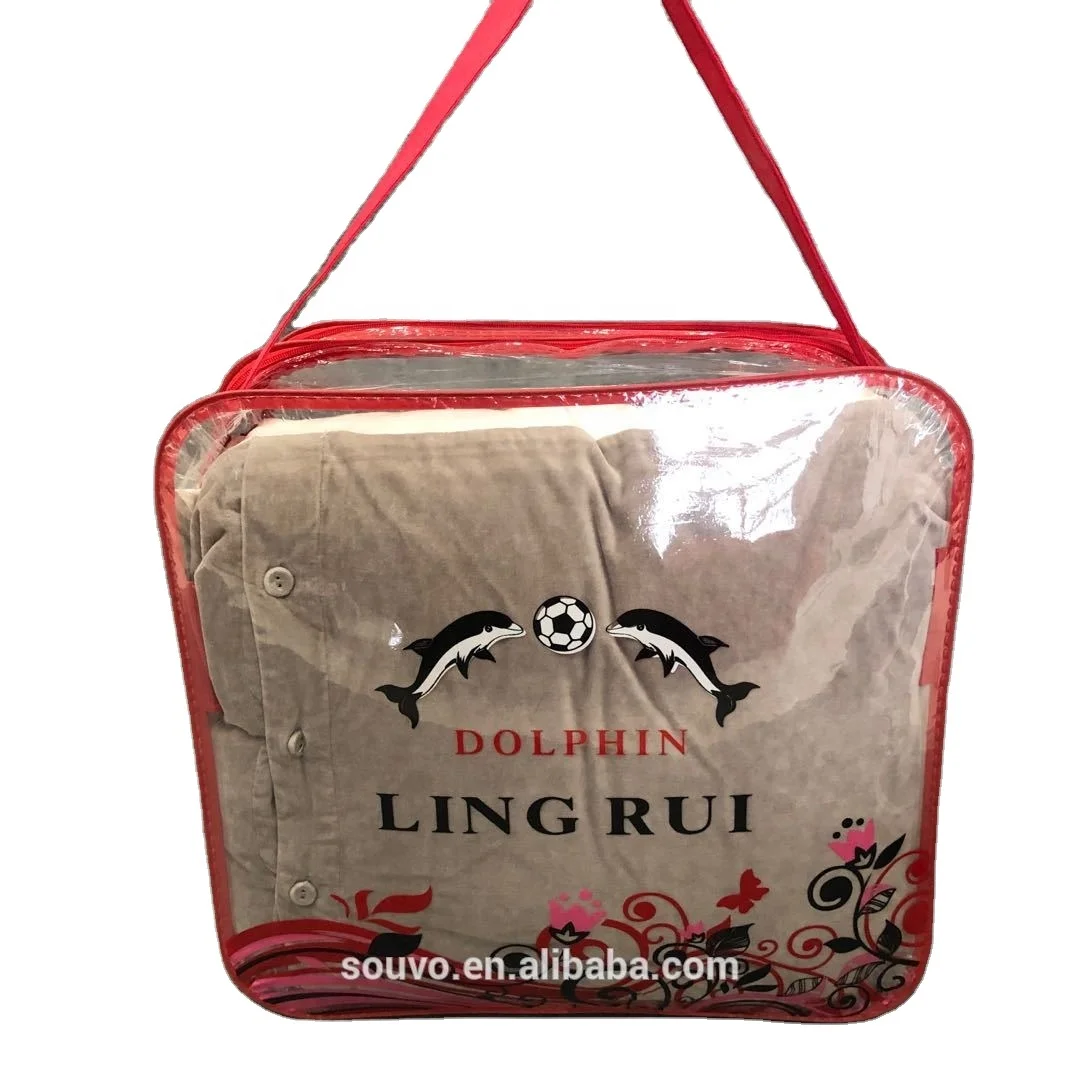 
customized double layer large pvc bag transparent for home textile with shoulder strap 