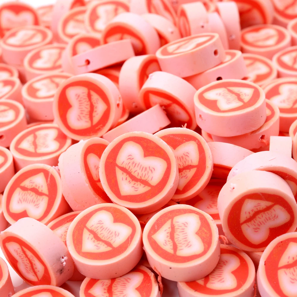 10Pcs/Lot 15mm Heart Polymer Clay Beads 8 Style Love Stripe Heart Space Beads For Jewelry Making Bracelet DIY Home Craft