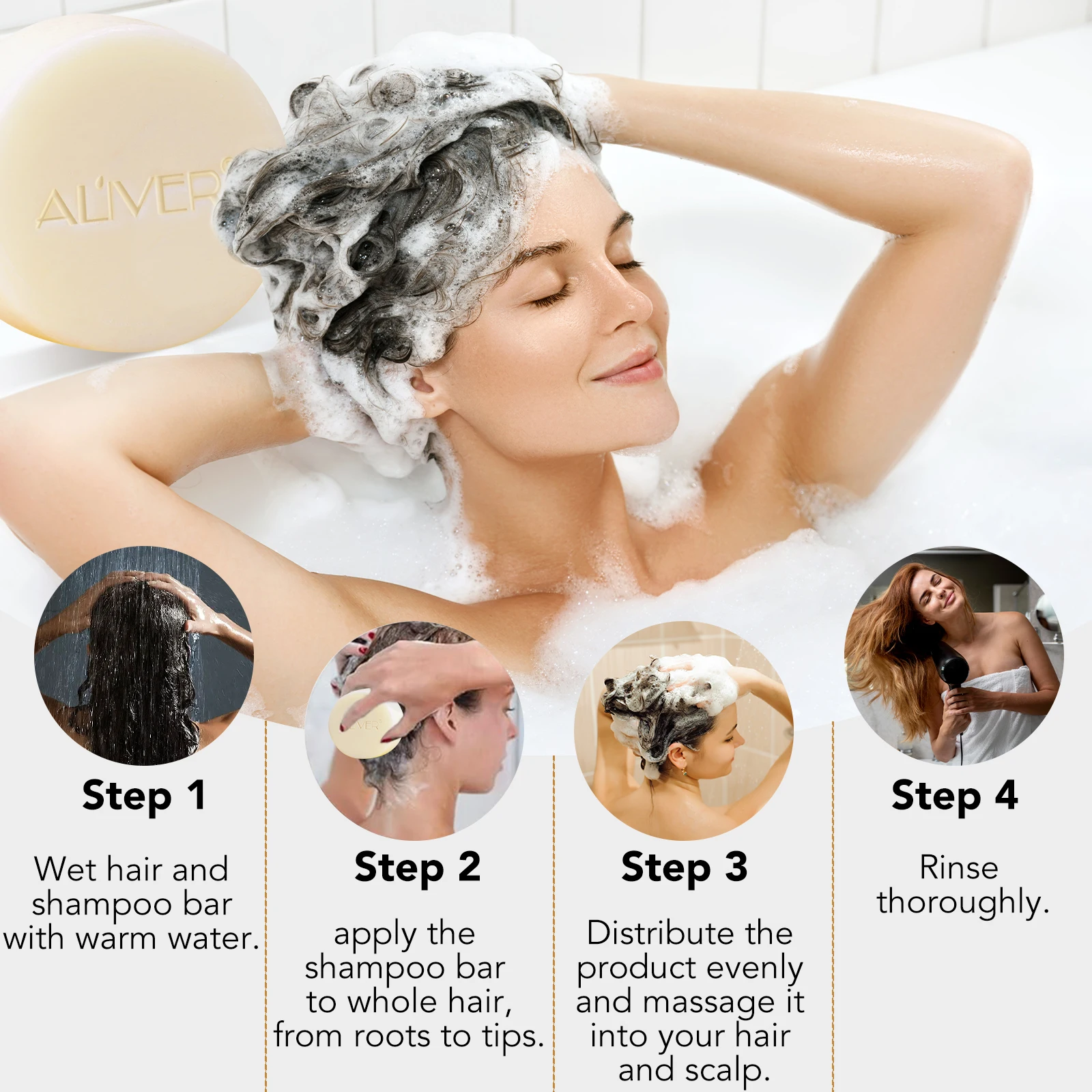 ALIVER Organic Hair Growth Rice Water Solid Shampoo Bar Private Label Hand Soap For Hair Strengthening Cleansing & Moisturizing