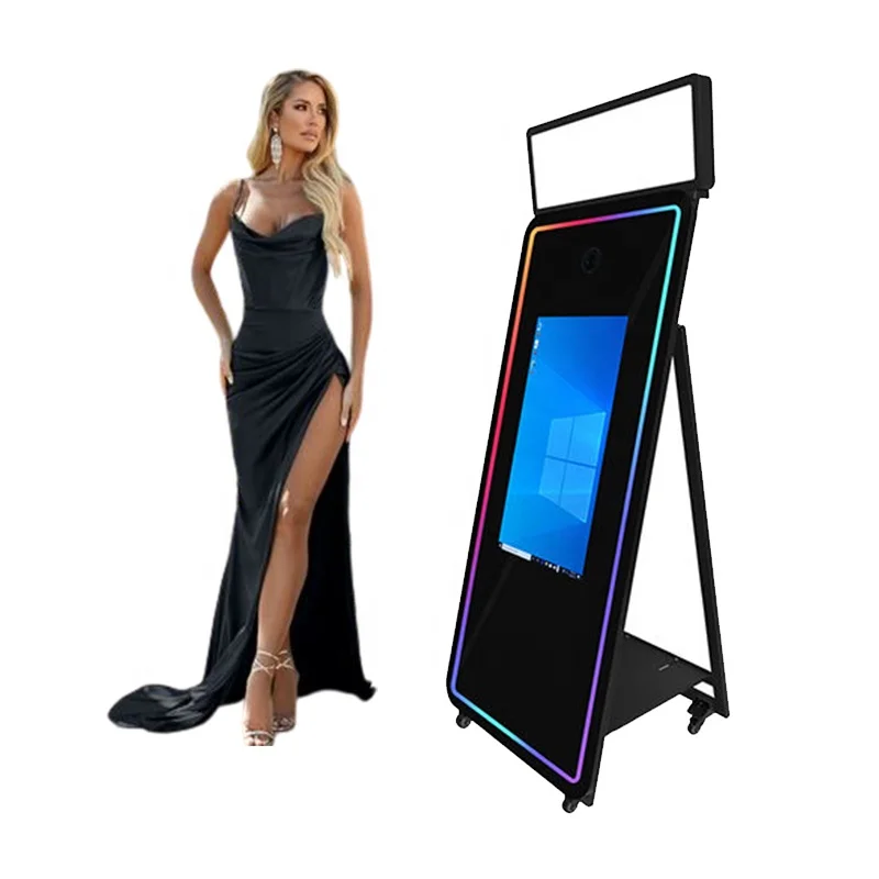 New selfie beauty magic mirror photo booth shell both touch screen led frame machine photobooth with flight case for wedding