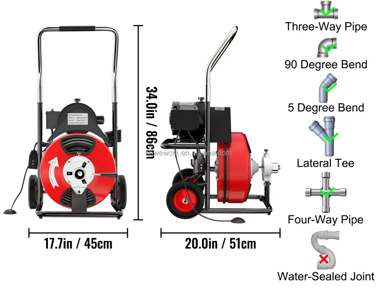 WeWork Sewer Snake Machine 50/75/100 ft x 3/8 or 1/2 inch Drain Auger with Cutters Glove Drain Cleaning Pipe Cleaner Machine