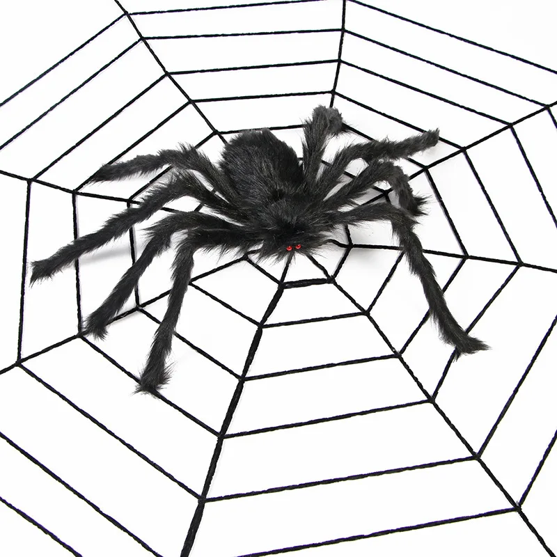 Outdoor Halloween Giant Spider Web Black Fake Hairy Spider with Round  Huge Spider Web for Halloween Decor