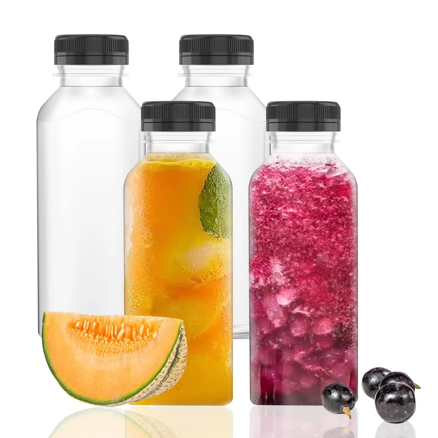 Hot sell 10oz 16oz Empty Reusable Juice Beverage Containers With Tamper Evident Lids Clear Plastic Juice Bottles With Cap