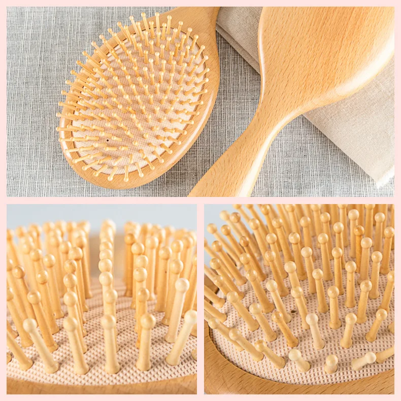 Hot Selling Professional Square Bamboo Wooden Hair Scalp Massage Comb Detangling Cushion Wood Paddle Hair Brush