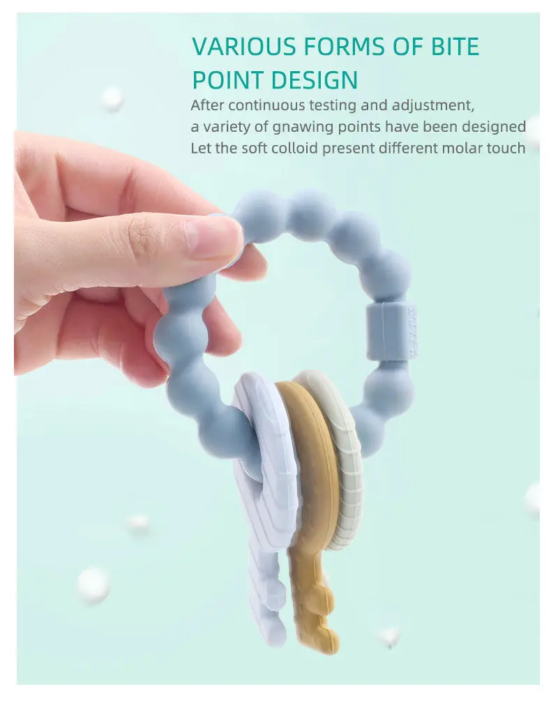 Professional custom Fashion Baby molar toy BPA free food grade Silicone baby keychain silicone teether
