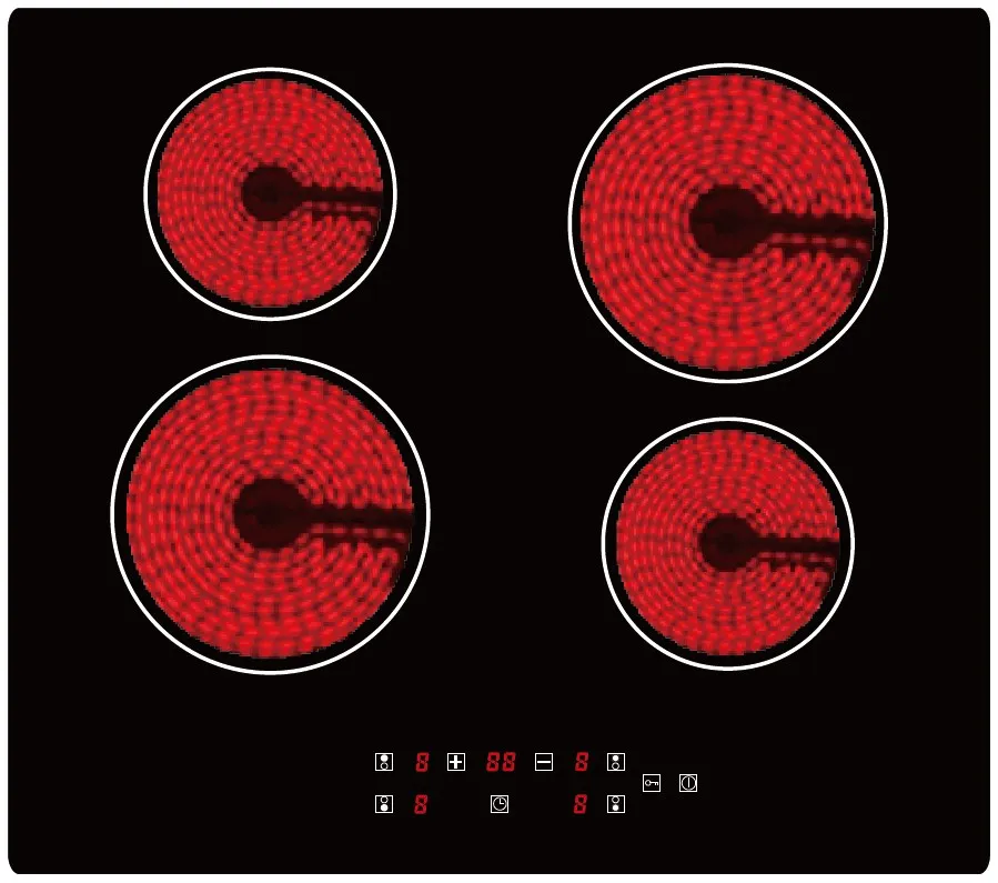 Built in 4 Burners Halogen Radiant Elements Vitro-Ceramic Electric Cooktop