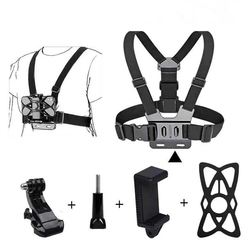 6 in 1 Go pro chest mount for phone and for Go pro camera action camera chest strap sport camera harness mount