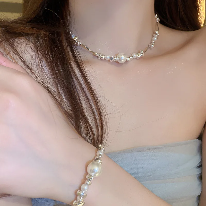 NK240030 Pearl Irregular Necklace Wholesale White Korea New Design Bracelet Neck Chain Fashion Personality Simple Girl Accessory